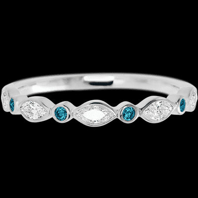 10K White Gold band with alternating 4 Round Ocean Blue Diamond and 5 Marquise Lab Grown Diamond having TCW-.56