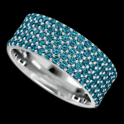 10K White Gold band with 93 Round Ocean Blue Diamond having TCW-1.4