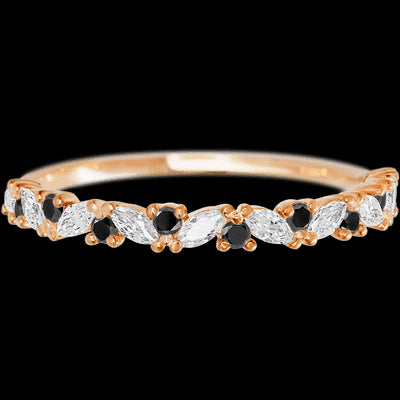 14K Rose Gold band with alternating 9 Round Black Diamond and 8 Marquise Lab Grown Diamond having TCW-.38