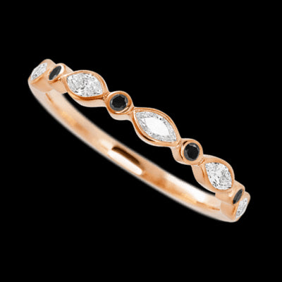 14K Rose Gold band with alternating 4 Round Black Diamond and 5 Marquise Lab Grown Diamond having TCW-.56