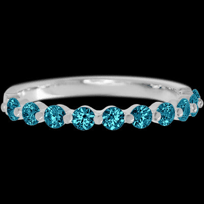 14K White Gold band with 10 Round Ocean Blue Diamond having TCW-.5