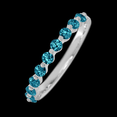 14K White Gold band with 10 Round Ocean Blue Diamond having TCW-.5