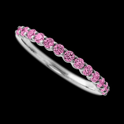 14K White Gold band with 13 Round Pink Sapphire having TCW-.39
