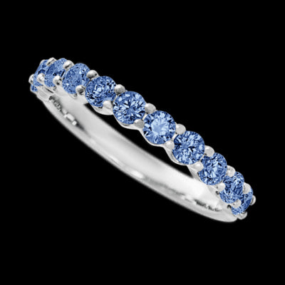 14K White Gold band with 11 Round Denim Sapphire having TCW-.77