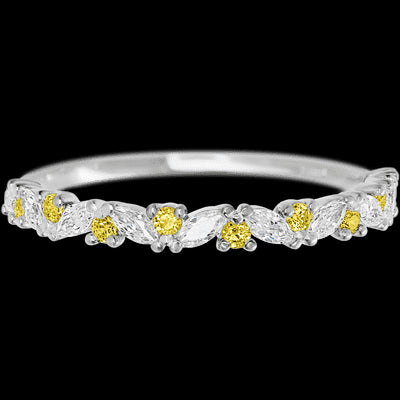 14K White Gold band with alternating 9 Round Yellow Sapphire and 8 Marquise Lab Grown Diamond having TCW-.38