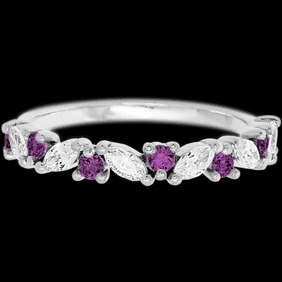 14K White Gold band with alternating 7 Round Purple Diamond and 6 Marquise Lab Grown Diamond having TCW-.81