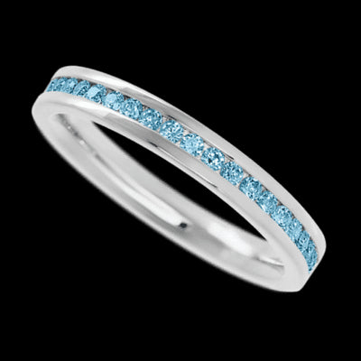 14K White Gold band with 21 Round Aqua Diamond having TCW-.32