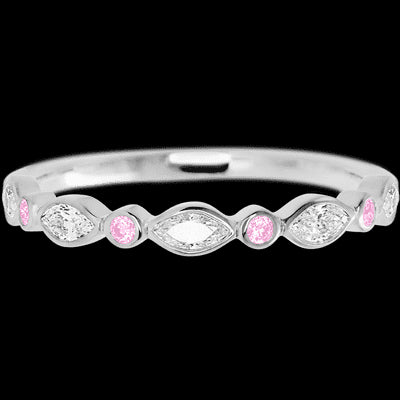 14K White Gold band with alternating 4 Round Light Pink Sapphire and 5 Marquise Lab Grown Diamond having TCW-.56