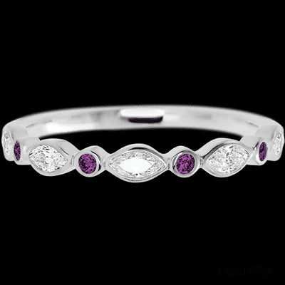 14K White Gold band with alternating 4 Round Purple Diamond and 5 Marquise Lab Grown Diamond having TCW-.56