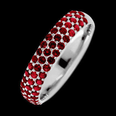 14K White Gold band with 52 Round Dark Ruby having TCW-.78