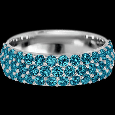 14K White Gold band with 46 Round Ocean Blue Diamond having TCW-1.38