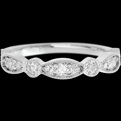 14K White Gold band with alternating 7 Round Lab Grown Diamond and 6 Round Lab Grown Diamond having TCW-.47