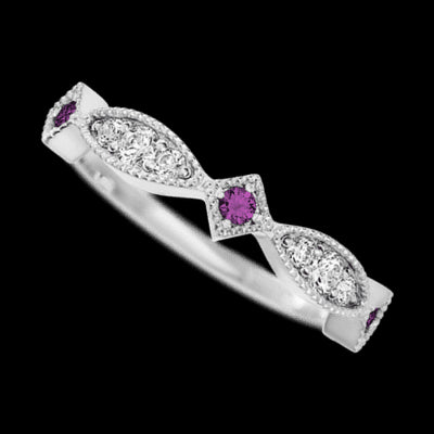 14K White Gold band with alternating 3 Round Purple Diamond, 2 Round Lab Grown Diamond and 4 Round Lab Grown Diamond having TCW-.27
