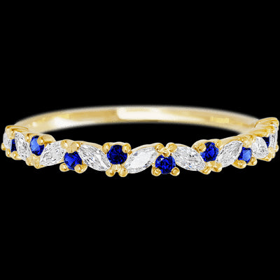 14K Yellow Gold band with alternating 9 Round Sapphire and 8 Marquise Lab Grown Diamond having TCW-.38