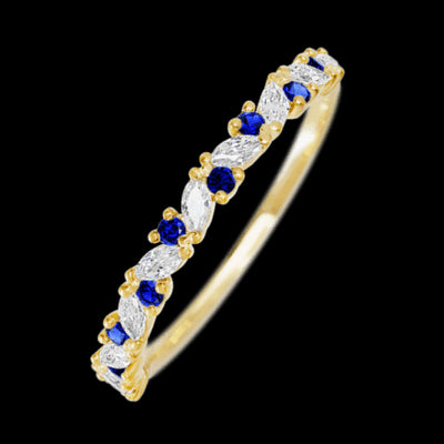 14K Yellow Gold band with alternating 9 Round Sapphire and 8 Marquise Lab Grown Diamond having TCW-.38