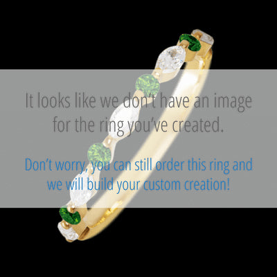 14K Yellow Gold band with alternating 4 Round Green Diamond and 5 Marquise Lab Grown Diamond having TCW-.47