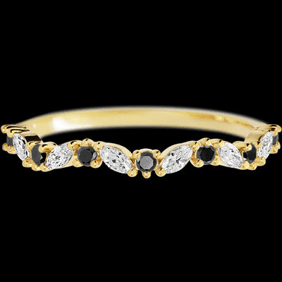 14K Yellow Gold band with alternating 8 Round Black Diamond and 7 Marquise Lab Grown Diamond having TCW-.33