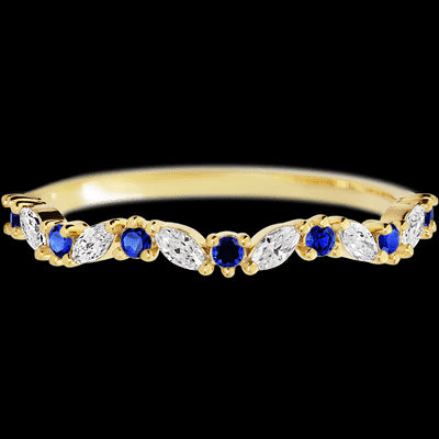 14K Yellow Gold band with alternating 8 Round Sapphire and 7 Marquise Lab Grown Diamond having TCW-.33