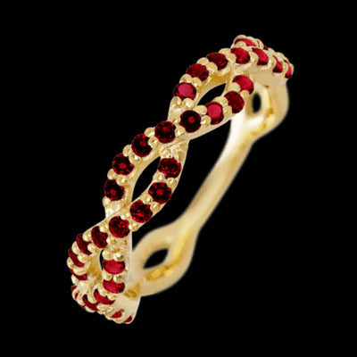 14K Yellow Gold band with 46 Round Dark Ruby having TCW-.69