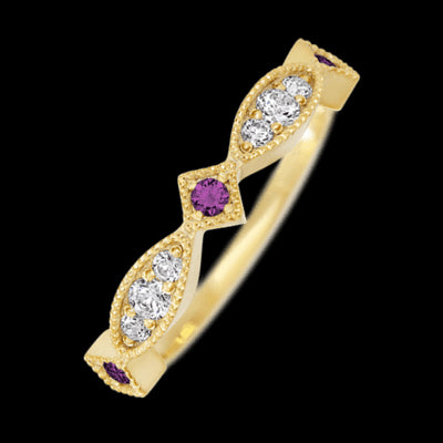 14K Yellow Gold band with alternating 3 Round Purple Diamond, 2 Round Lab Grown Diamond and 4 Round Lab Grown Diamond having TCW-.27
