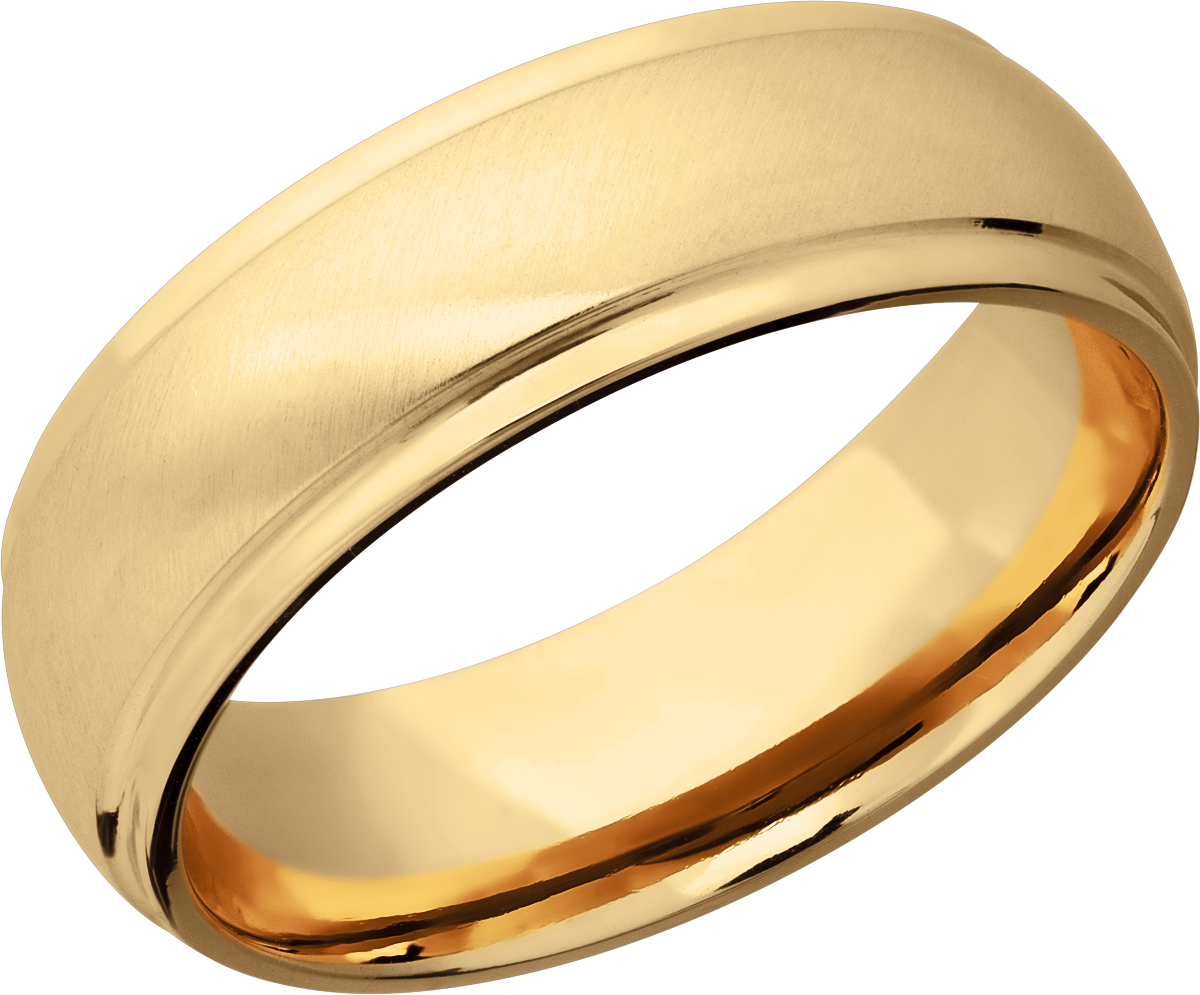 14K Yellow gold 7mm domed band with grooved edges