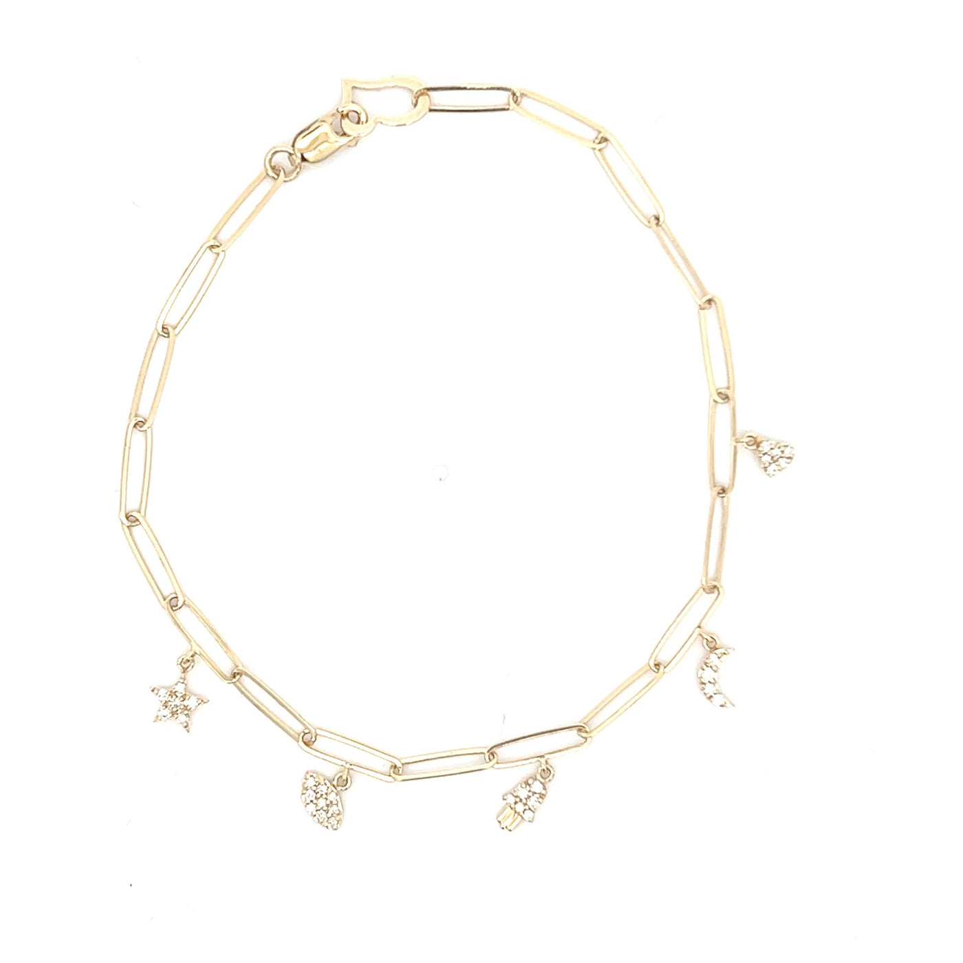 Diamond Charm and Paperclip Link Bracelet