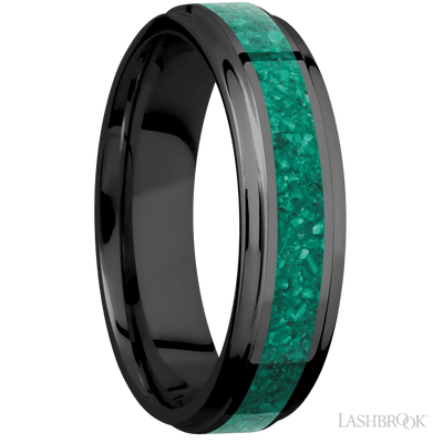 Zirconium with Polish Finish and Malachite Inlay