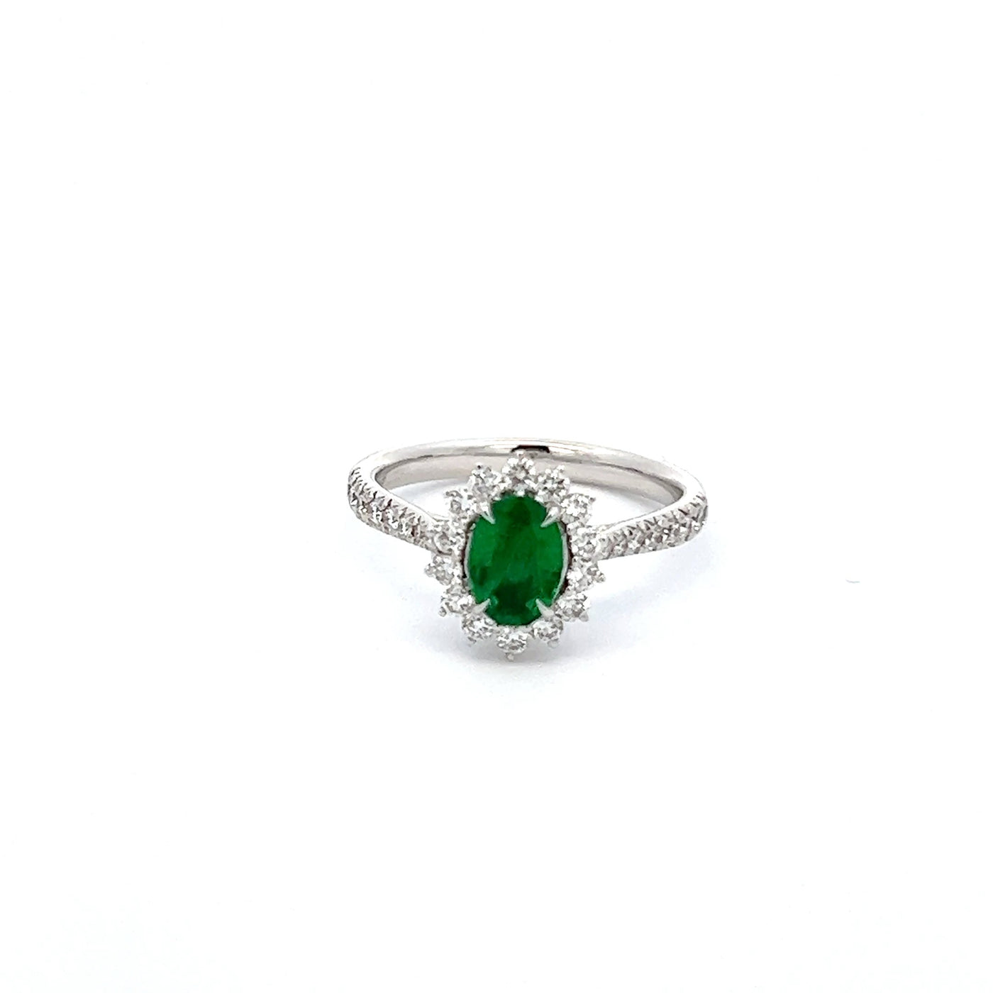 Diamond Halo Emerald Ring