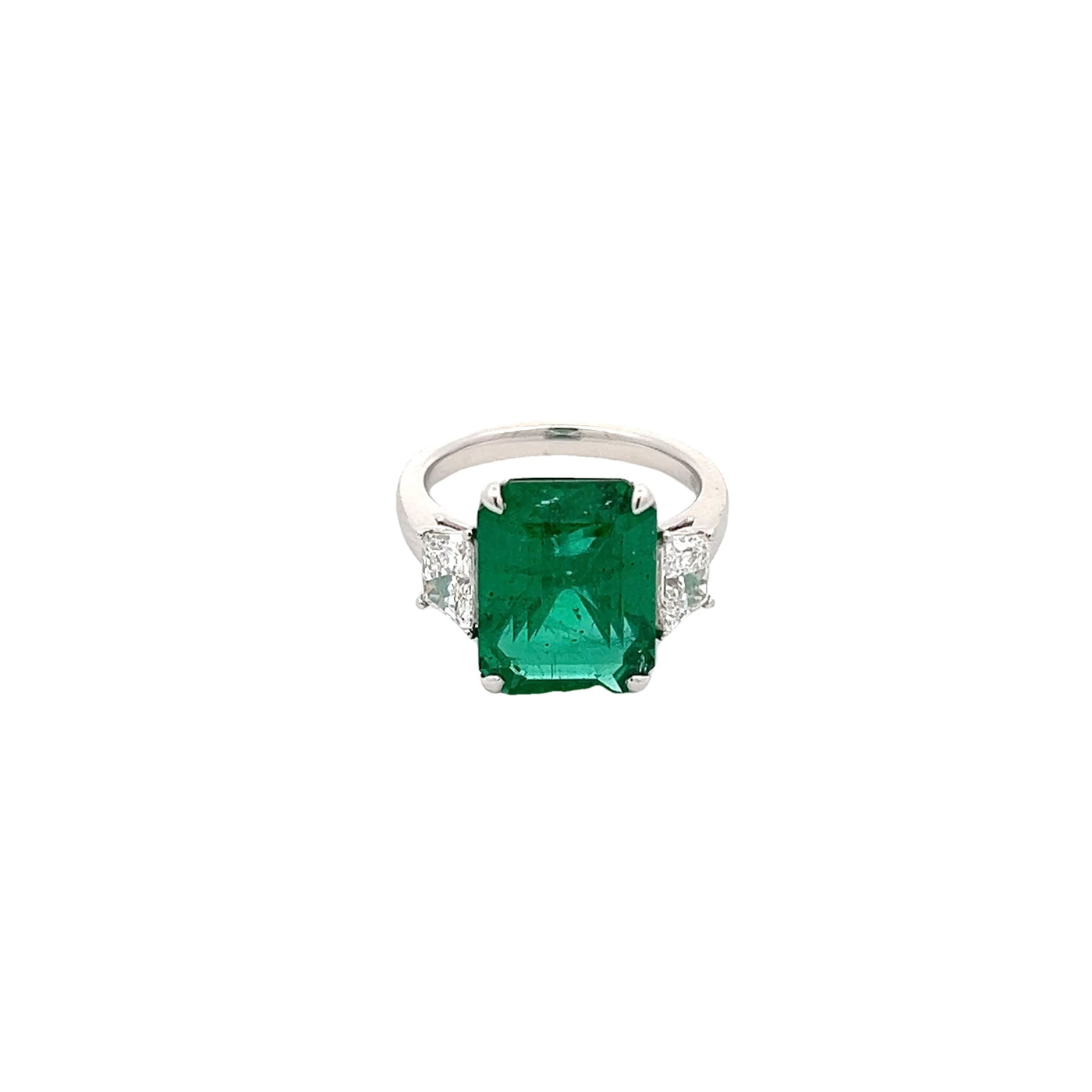 Platinum Diamond Green Emerald Ring