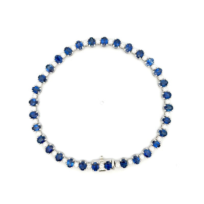 Royal Blue Sapphire and Diamond White Gold Tennis Bracelet