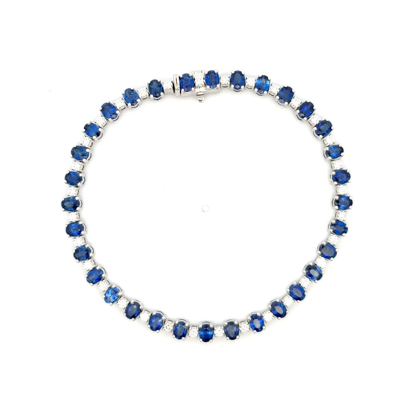 Royal Blue Sapphire and Diamond White Gold Tennis Bracelet