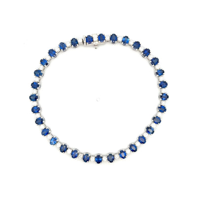 Royal Blue Sapphire and Diamond White Gold Tennis Bracelet