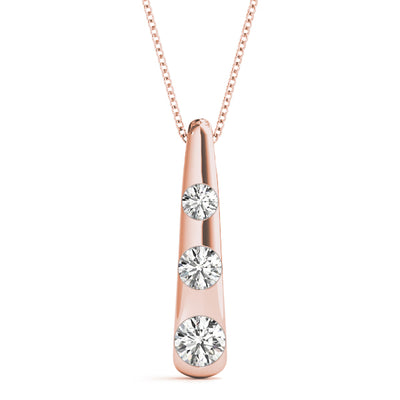 14K Rose Gold Round Diamond Three Stone Pendant