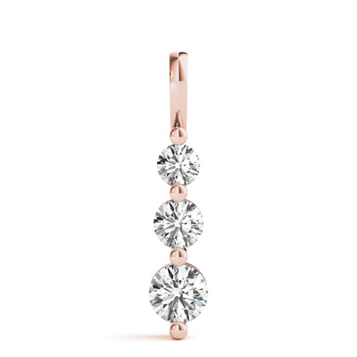 14K Rose Gold 1 ct Diamond Three-Stone Pendant Necklace