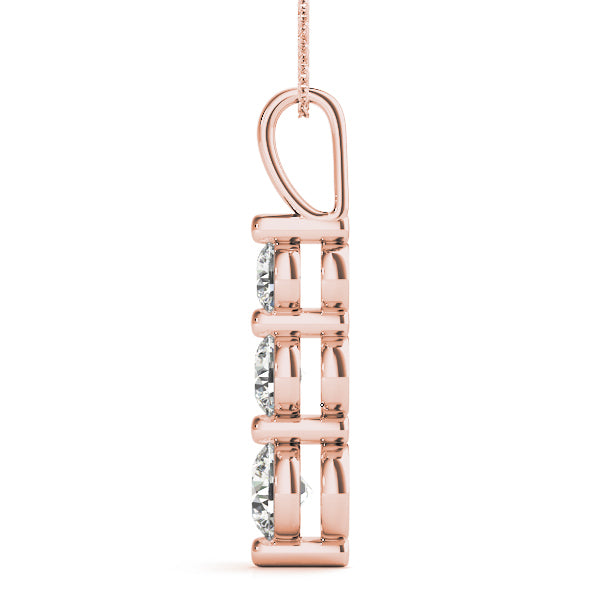 14K Rose Gold 1 ct Diamond Three-Stone Pendant Necklace