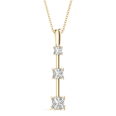 14K Yellow Gold Square Diamond Three Stone Pendant