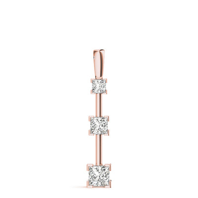 14K Rose Gold Square Diamond 3-Stone Pendant Necklace