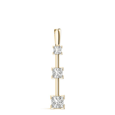 14K Yellow Gold Square Diamond Three Stone Pendant