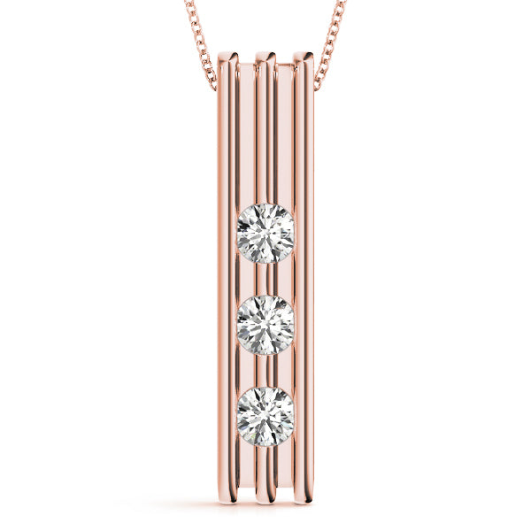 14K Rose Gold 3-Stone Diamond Pendant