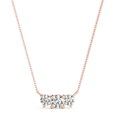 14K Rose Gold Diamond Three Stone Pendant Necklace