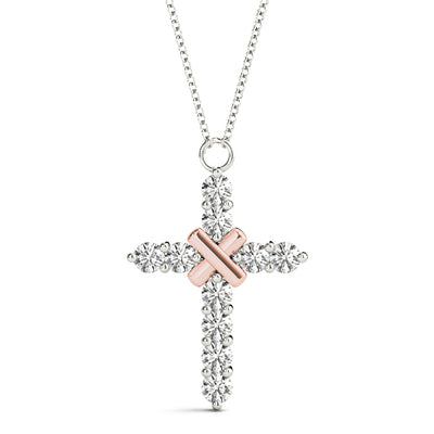 14K Rose Gold Diamond Cross Pendant