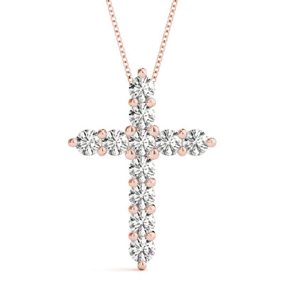 14K Rose Gold Diamond Cross Pendant