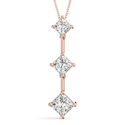 14K Rose Gold 1 CT Diamond Three-Stone Square Pendant