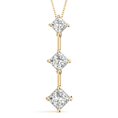 14K Yellow Gold Square Diamond Three-Stone Pendant
