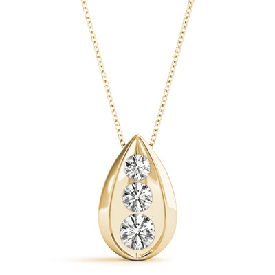 14K Yellow Gold 1 CT Diamond Three Stone Pendant