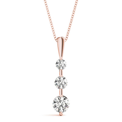 14K Rose Gold Diamond Three Stone Pendant Necklace