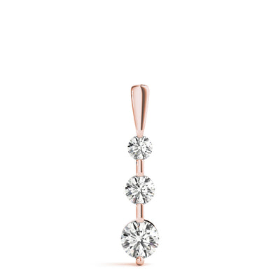 14K Rose Gold Diamond Three Stone Pendant Necklace