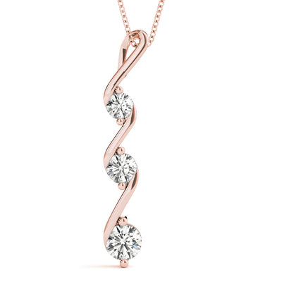 14K Rose Gold Diamond Three Stone Pendant 0.35ctw
