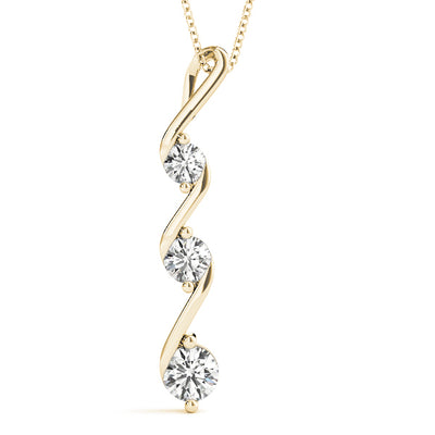 14K Yellow Gold Round Diamond Three Stone Pendant