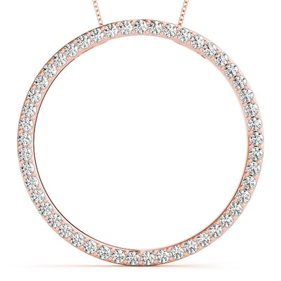 14K Rose Gold Round Diamond Circle Pendant